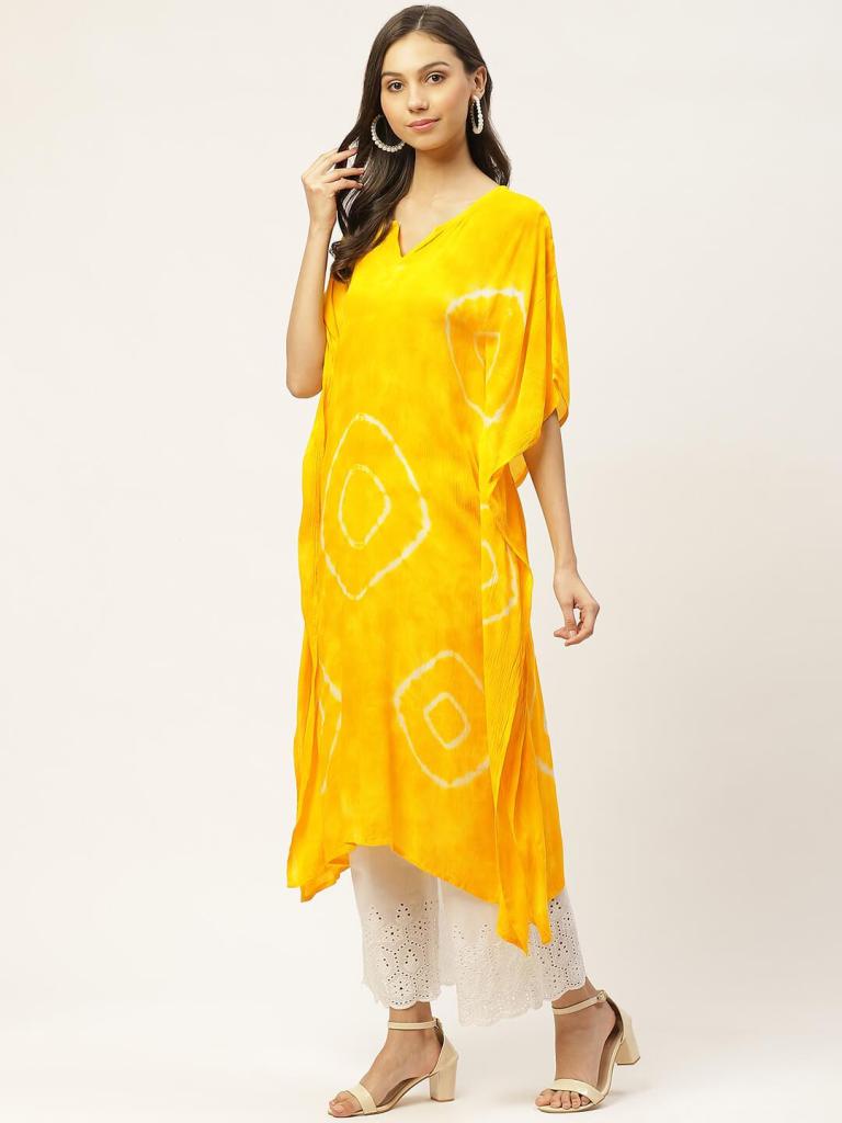Yellow Hand Dyed Crepe Kaftan Kurta | Kaftan dresses for women